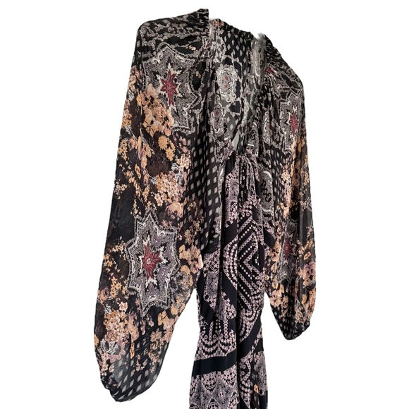 Free People Seven Wonders Black Combo Open Back Puff Sleeve Mini Dress Size M - Picture 4 of 12